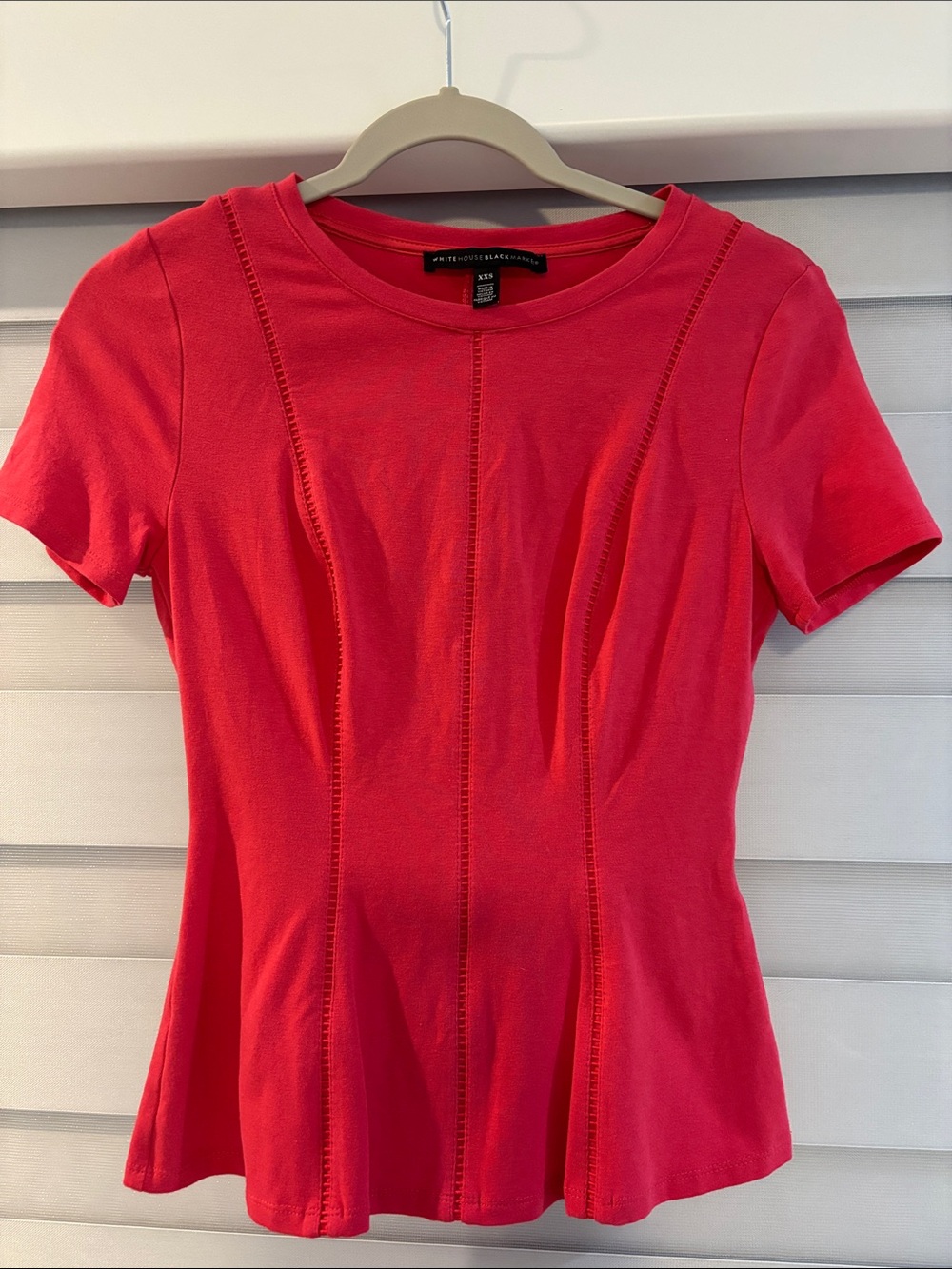 White House Black Market Bright Red Short Sleeve Seam-Detail Top